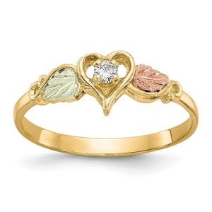10k Tri-color Black Hills Gold Diamond Heart Ring, Size 7